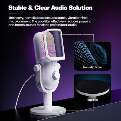 USB Microphone for PC Gaming: Condenser Microphone RGB for Gamer with Stand Mic - Recording Mic for Computer&Laptop with Qiuck Mute - Desk Podcast Mic for Podcast & Singing & Streaming & Youtube White - style: White