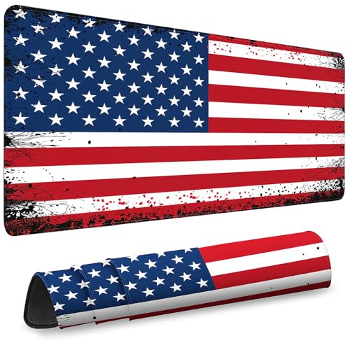 Gaming Desk Mat with Silky Smooth Surface & Exquisite Patterns,31.5x11.8 Inches Large-Sized Mouse Pad, Perfect for Extended Gaming,Work,and Home Office Decor (American Flag 3) - color: American Flag 3