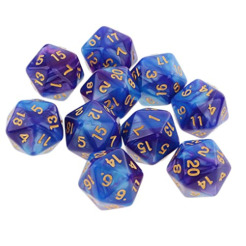 10PCS Polyhedral Dice - D20, 20mm Acrylic, 20 Sided Dice for RPG, MTG, DND, Table Games (Blue Purple) - color: Blue Purple