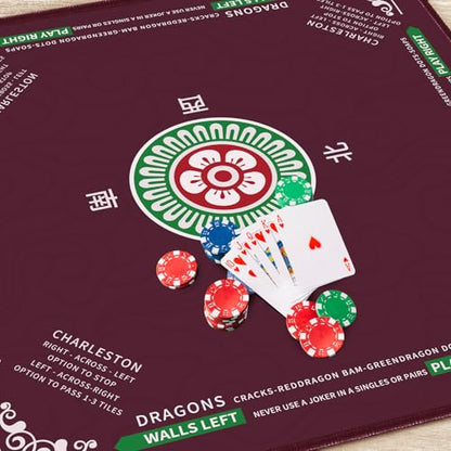 Mahjong Mat 32.4” x 32.4”, 3mm Thick Non-Slip Rubber Back Mahjong Table Mat, Noise Reduction Waterproof Mahjong Game Mat for Table, Mahjong Tile Mat for Cards, Dominoes & Board Games - color: Wine Red