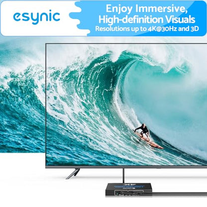 eSynic Professional HDMI Splitter 1 in 4 Out 4K@30HZ 4 Way HDMI Adapter 4k HDCP 1.4 Hdcp Bypass Splitter Plug&Play for Fire Stick PS4 Blu-ray Player etc[No Extend Mode][No Switcher][No CEC] - size: 1 In 4 Out