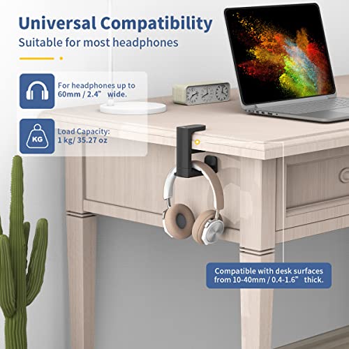 KIWIFOTOS PC Gaming Headphone Holder Under Desk Headset Hanger + 4 in 1 Headphone Stand with Mouse Bungee & RGB Light & USB Port