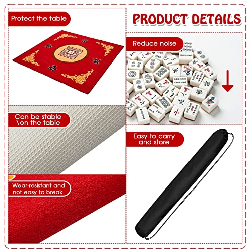 Juexica Mahjong Mat with Carrying Bag, 31.5 x 31.5 Inch Non-Slip Noise-reducing Mahjong Table Cover for Cards, Poker and Tile Games(Red) - color: Red