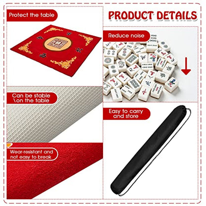Juexica Mahjong Mat with Carrying Bag, 31.5 x 31.5 Inch Non-Slip Noise-reducing Mahjong Table Cover for Cards, Poker and Tile Games(Red) - color: Red