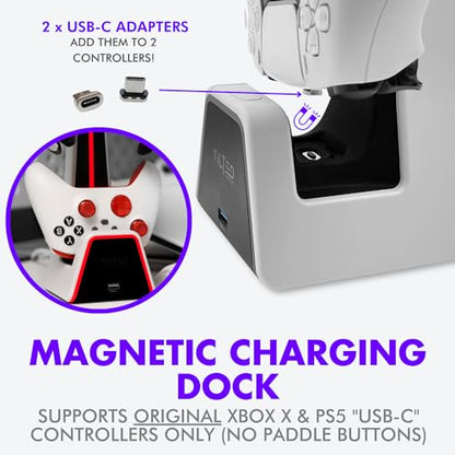 Gaming Headset and Controller Stand | Premium PS5 Accessories (Clean Space with Charging Station) Headphone and Controller Holder for Desk, PlayStation 5, Xbox Game, - color: White