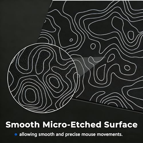 Glass Gaming Mouse Pad,Black Topographic Hard Surface Gaming Mousepad,17.7‘’X15.7'' Tempered Glass Desk Mat,Ultra-Smooth Large Square Desk Mat,Improved Precision and Speed for Esports FPS Players - color: Black(Topographic)