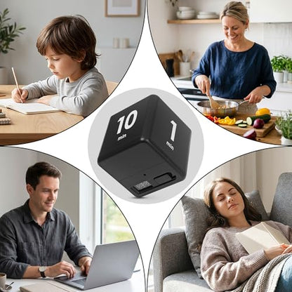 JOYIT Black Cube Timer 1 3 5 10 Minutes - Flip Countdown Visual Timer for Time Management, Kitchen, Workout, Study, Classroom, Office, Games - color: Black 1-3-5-10