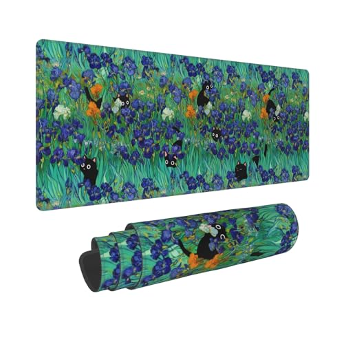 Black Cat Gaming Mouse Pad Extended Large Mouse Mat 31.5 X 11.8 Inch Nonslip Rubber Base Long Desk Pad Stitched Edges Mousepad Mice Pad for Office Home Game - color: Black Cat