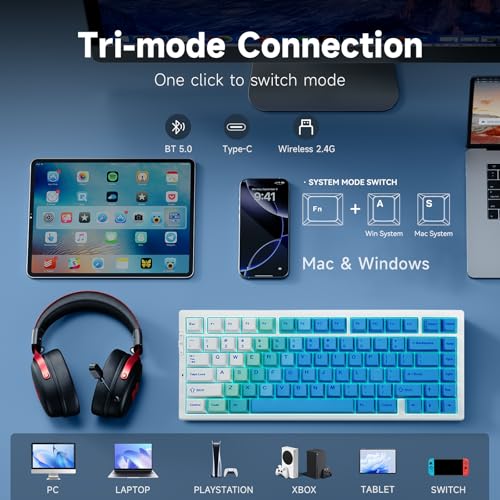 MCHOSE G75 PRO 75% Wireless Mechanical Keyboard, TKL Keyboards Tri-Mode BT5.0/2.4GHz/USB-C, Hot Swap Custom Creamy Keyboards Linear Switch, Double Shot PBT Keycaps RGB LED Backlit, White&Blue - color: Blue