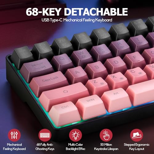 Guiheng Wired 60% Gaming Keyboard and Mouse Combo, Ultra-Compact 61 Keys RGB Backlit Mini Keyboard, Lightweight 3200 DPI Optical, Wired Gaming Set for Windows,PC, MAC PS5 Xbox Gamer(BlackBerry Pink) - color: Blackberry Pink combo