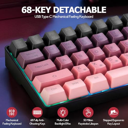 Guiheng Wired 60% Gaming Keyboard and Mouse Combo, Ultra-Compact 61 Keys RGB Backlit Mini Keyboard, Lightweight 3200 DPI Optical, Wired Gaming Set for Windows,PC, MAC PS5 Xbox Gamer(BlackBerry Pink) - color: Blackberry Pink combo