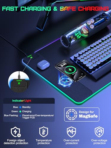 TopMade Wireless Charging Mouse Pad, RGB Gaming Mousepad Home Office Desk Pad, 31.5” x 15.8” XXL Large Desk Mat, Waterproof Keyboard Pad, Black (Includes 20W PD Power Adapter & 6.56ft Woven Cable) - color: Upgraded Rgb - Black With Adapter