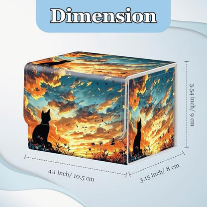 Commander Deck Box for Trading Cards - Fits 100+ Double Sleeved Cards, PU Leather MTG TCG Storage Case with Strong Magnetic Closure, Cat Watching Sky - color: Cat Watching Sky