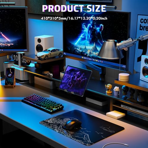 Attack Shark CM05SE Glass Gaming Mousepad,Nano-Micro-Etched Texture,Smooth Glass Surface,High Accuracy,Fast-Moving,Anti-Scratch, PU Leather Super Non-Slip Base,Small Size(16.1×12.2"),Black Waves - color: Black waves, size: 16.1L x 12.2W inches