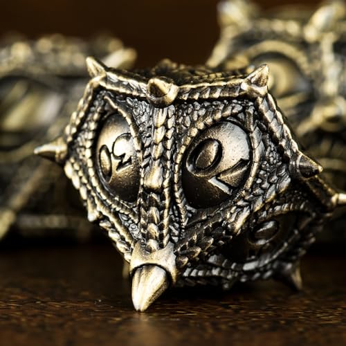 Surpass DND Metal dice Set Dragon Eye dice Set Polyhedral Roll Playing Dice with Box D20 D12 D10 D% D8 D6 D4 for Pathfinder MTG RPG Board Games - color: Antique Bronze