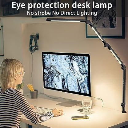 LED Desk Lamp with Clamp & Flexible Arm - 3 Light Sources, 4 Color Modes & 5 Brightness Levels, Eye-Caring Table Light with Memory Function - color: Black-4j3D