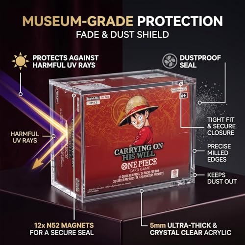 2-Pack One Piece Booster Box Acrylic Display Cases , 5mm Thick Clear TCG Protectors with 12 Strong Magnets & UV Protection, Compatible with English One Piece OP-04 to OP-16 Booster Box, Value Set of 2 - size: Acrylic Case for USOP(5.8"Lx2.65"Wx4.7"H)