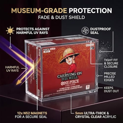 One Piece Booster Box Acrylic Case Compatible with English OP-04–OP-16 | 5mm Clear Acrylic With 12 Strong Magnets, UV- And Dust-Resistant Protection, Magnetic Top Lid, Case Only - size: Acrylic Case for USOP(5.8"Lx2.65"Wx4.7"H)