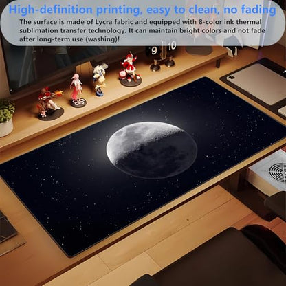 Black Moon Desk Mat, Astronomy XXL Large Gaming Mouse Pad 31.5x15.7 in | Aesthetic astronomy galaxy desk pad with 3mm dense cushion, smooth cloth top, and non-slip rubber base. - color: Moon