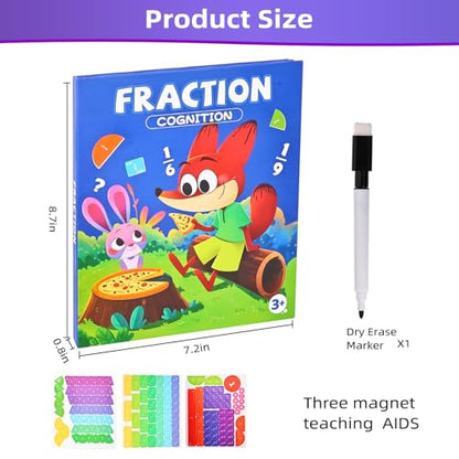 Magnetic Fraction Demonstration Book,Magnetic Fraction Tiles & Fraction Circles,Montessori Fraction Manipulatives Learning Games for Kids,Fraction Manipulatives for Elementary School (Fox) - style: 2-fox