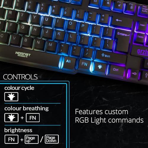 Orzly Gaming Keyboard RGB USB Wired Rainbow Keyboard Designed for PC Gamers, PS4, PS5, Laptop, Xbox, Nintendo Switch, RX-250 Hornet Edition - color: Black