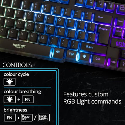 Orzly Gaming Keyboard RGB USB Wired Rainbow Keyboard Designed for PC Gamers, PS4, PS5, Laptop, Xbox, Nintendo Switch, RX-250 Hornet Edition - color: Black