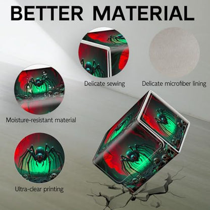 Trading Card Storage Box, Holds 100+ for MTG Cards, PU Leather with Magnetic Closure, Giant Spider in Skull Filled Cave Durable Deck Box for Magic the Gathering, Trading Card Games - color: Giant Spider in Skull Filled Cave