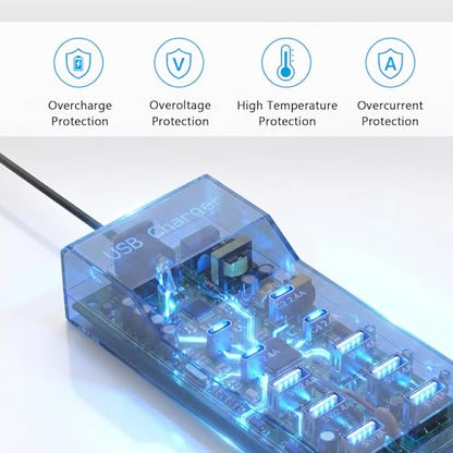 10-Port USB Charging Station, 4 USB-C and 6 USB-A Ports Power Strip, 50W Smart Output, Multi-Device Charging Block