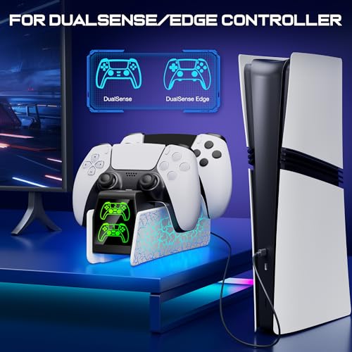 PS5 Controller Charging Station for Playsation 5 Dualsense/Edge, Dual PS5 Charging Station with LED Light, Controller Accessories P5 Charger Dock with Fast Charging Cable