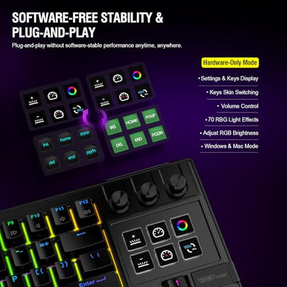 K1 Pro Macro Keyboard, Wired Only Full-Key Programmable On-Board Keypad, Custom Gaming Streaming Mechanical Keyboards with Screen & Knob, Gasket, RGB Backlit, Hot Swappable Shortcut Pad - color: Black