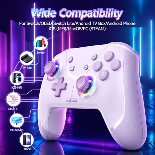 Switch Controller, Wireless Pro Controller for Nintendo Switch 2/Switch/Lite/OLED, Bluetooth controllers Compatible with iPhone/Mac/iPad/iOS/Android/Phone/PC/Steam and TV with Programming/RGB4/Vibration / 3 Turbo Modes/6-Axis/Motion (Purple) - color: Purp