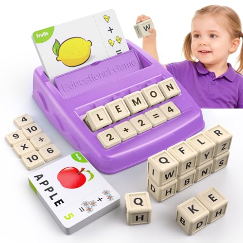 Matching Letter Games for Kids Ages 4-8,Learning & Education Toys for Preschool Boys Girls Spelling/Reading/Math Learning/Word Recognition,Birthday Gifts Educational Toys for Kindergarten Kids, Purple - color: Purple