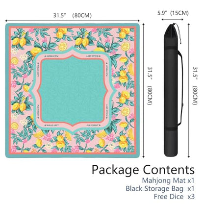 Blue Mahjong Mat for Table, 31.5 * 31.5in Anti Slip Lemon American Mahjong Table Cloth, Noise Reduction, Neoprene Mah jongg Mat with Carrying Bag & 3 Dices, Mahjong Set Gift for Board Tile Games Mat - color: Blue01