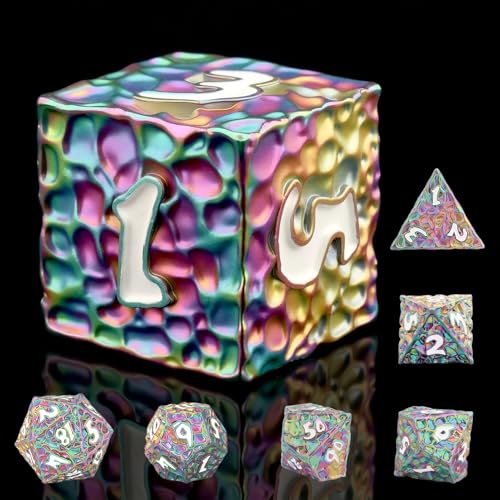 Haxtec Rainbow DND Dice Set 7pcs Metal Dice with Leather Dice BagCompatible with Dungeons and Dragons D&D Gift TTRPG Colorful Polyhedral Dice for DND Players Masters - color: Multicolored