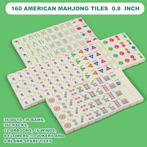 Soulchen Mini American Mahjong Tile Set Include 160 0.8 Inch Mahjong Tiles 2 Dice 4 Wooden Rulers 1 Accessory Bag 4 Beginner Rule Cards (Travel) - style: Travel