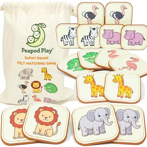Felt Safari Matching Game for Toddlers – Wild Animal Memory Game & Flash Cards – Soft and Safe for Ages 1+ – Montessori Preschool Learning Activity – Educational Safari Toy for Boys & Girls - color: Safari