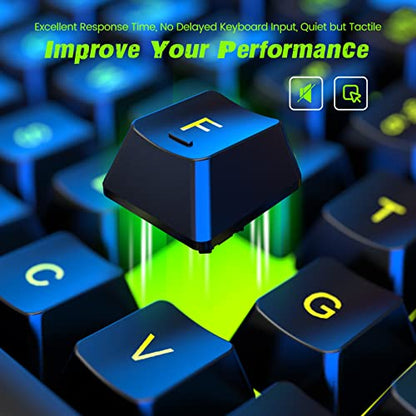 Gaming Keyboard Wireless, Light Up LED Backlit, Rechargeable Keyboard 50 Hours Battery Life & Sleep Mode & Indicators, Quiet, Ergonomic Metal Wrist Rest for PC Computer Gamer - 2.4G USB, Black