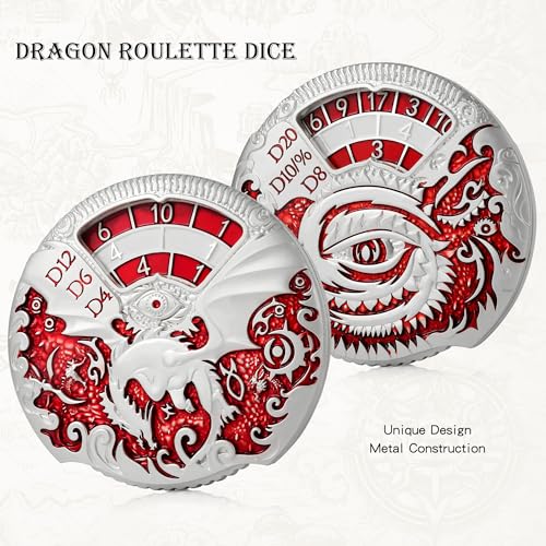DND Spinner Metal Dice Set DNDND 7-in-1 Spinner D&D Dice Set with Luxurious Gift Box for Dungeons and Dragon and Tabletop Game (Silver with Red) - color: Dragon Silver Red