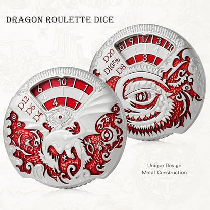 DND Spinner Metal Dice Set DNDND 7-in-1 Spinner D&D Dice Set with Luxurious Gift Box for Dungeons and Dragon and Tabletop Game (Silver with Red) - color: Dragon Silver Red