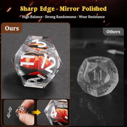 MoKo Liquid Core DND Dice Set 7PCS, Clear + Silver | Sharp Edge Resin Polyhedral, D20 D12 D10 D8 D6 D4 D%, Compatible with Dungeons and Dragons RPG, Gift Box Included - color: 1 - Clear + Sliver