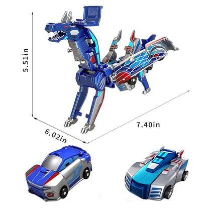 Collision Transforming Dinosaur Car Toy, 2-in-1 Magnetic Cars Convert to Dinosaur Robot, Crash-Activated Deformation, Mother's Day Birthday Gift for Boys Girls Age 3-12 (Blue) + 2 Dino Stickers - color: Blue