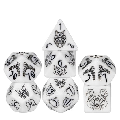 White DND Dice Set Beast Polyhedral Dice Set D&D for Tabletop Games | Leather Storage Bag, DM Gift, for Dungeons and Dragons Role Playing Games - color: Beast Pattern