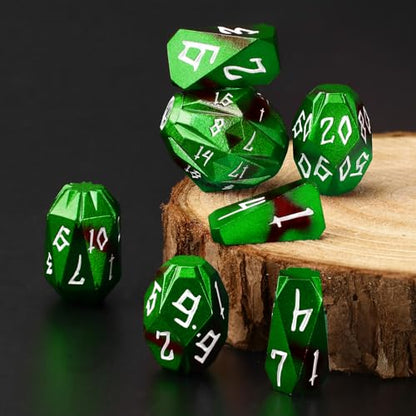 FONVGOGO Metal DND Dice for Dungeons and Dragon, Metal Dice Set D and D with Cardboard Box Unique Cool RPG Polyhedral Dice for Role Playing Tabletop Games Gifts (Black Green) - color: S Black Green