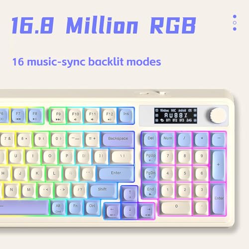 AULA S99 Pro Wireless Keyboard, Display Screen & Media Knob, Tri-Mode Bluetooth/2.4G/USB-C RGB Creamy Gaming Keyboard with Number Pad Macro Keys, Custom Computer Keyboards for Laptop PC Gamer - Green - color: Green White