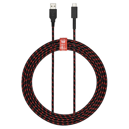 PDP Gaming Charge Cable Licensed for Nintendo Switch 8 ft USB-C | 8-Foot Charging Cable, Durable Braided Design, Cable Management Tie Strap, Charge & Sync Compatibility, Black/Red