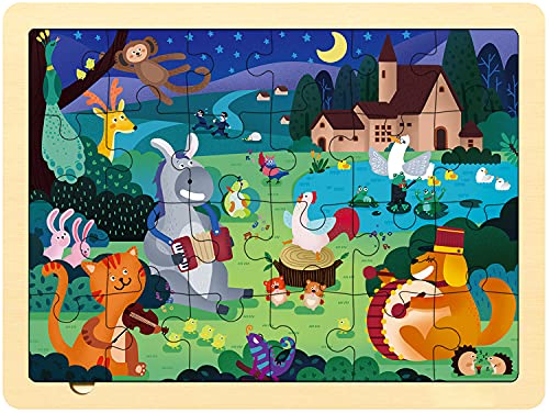 24 Piece Puzzles for Kids Ages 3-5 Forest Musicians | Wooden Jigsaw Puzzle for Toddlers 3 4 5 Year Old, Preschool Toddler Puzzles with Tray