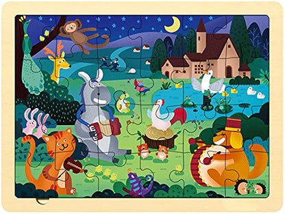 24 Piece Puzzles for Kids Ages 3-5 Forest Musicians | Wooden Jigsaw Puzzle for Toddlers 3 4 5 Year Old, Preschool Toddler Puzzles with Tray