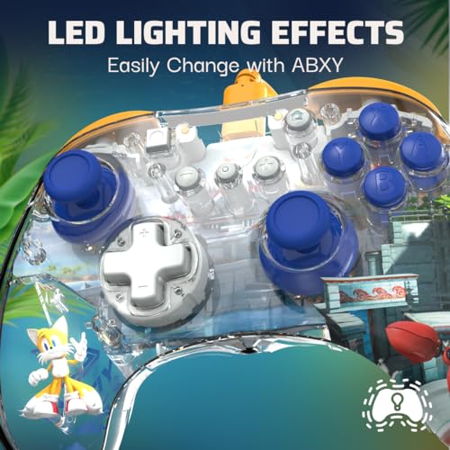 PDP REALMz Nintendo Switch Pro Controller, Customizable LED Lighting, 3.5mm Headphone Jack, Officially Licensed by Nintendo and SEGA: Sonic Superstars (Tails Seaside Hill Zone) - color: Tails