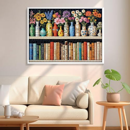 500 Piece Puzzle for Adults Puzzle, Beautiful Bookshelf Jigsaw Puzzle 500 Pieces, Flowers and Vase Jigsaw Puzzles for Adults Seniors, Fun Decor Challenging Family Games Holiday Party Gifts 20.5×15 in - style: Beautiful Bookshelf