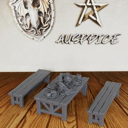 Unpainted Dining Set DND Miniature, Fantasy Tabletop Gaming Scenery, Compatible with Dungeons and Dragons,TTRPG Games, RPG Accessory for Tavern/Inn Scenarios-AS604